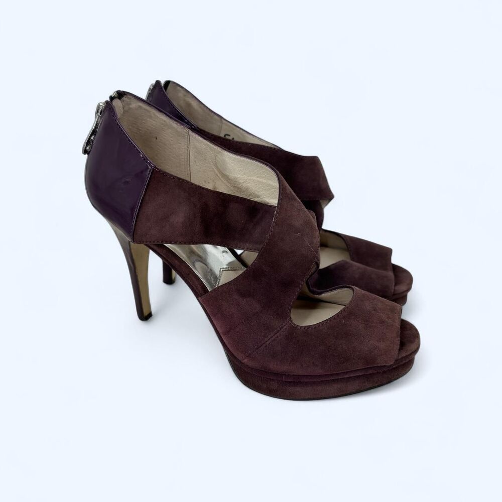 Michael Michael Kors Plum Suede Patent Crisscross Platform Stiletto Heels Size 8